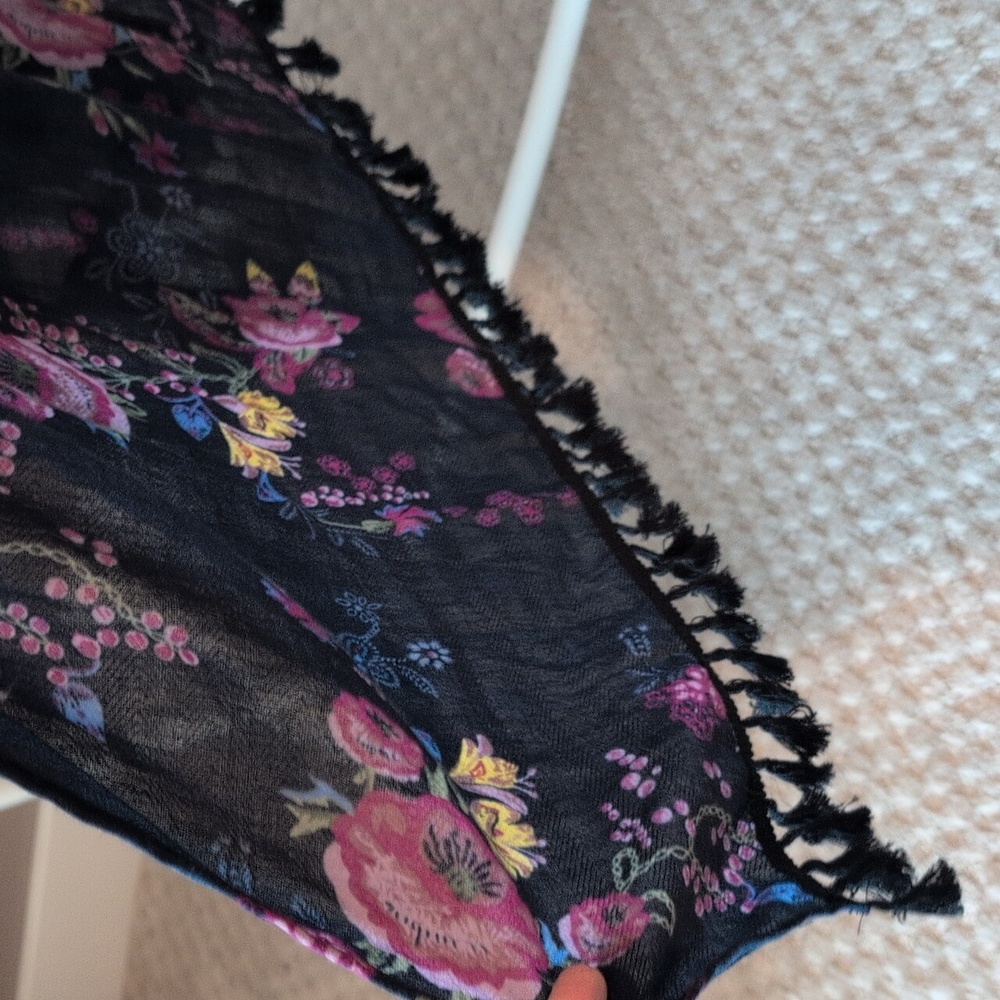 Aratta Black and White Plaid Long Tunic with Pink Rose Embroidery - Picture 12 of 14